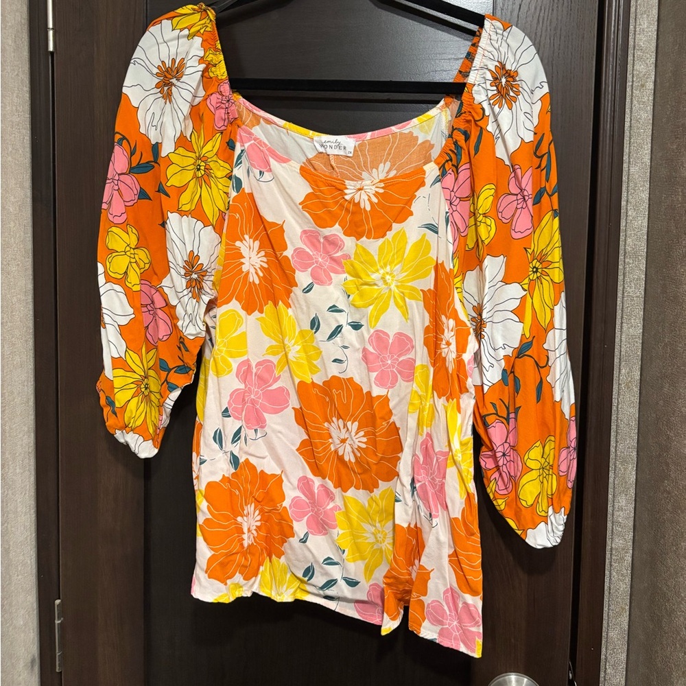 Floral orange and pink Emily Wonder shirt size 2X